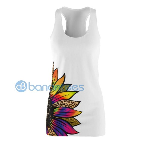 Tye Dye Hippie Sunflower White Racerback Dress Product Photo