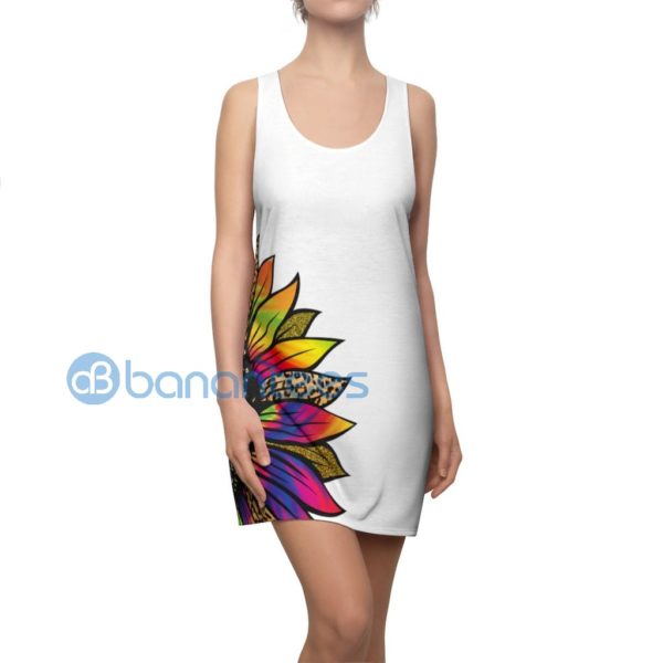 Tye Dye Hippie Sunflower White Racerback Dress Product Photo