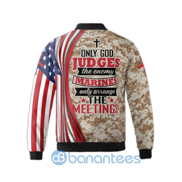 United States Marines Jesus Cross Camo Veteran Military American Flag Fleece Bomber Jacket Product Photo