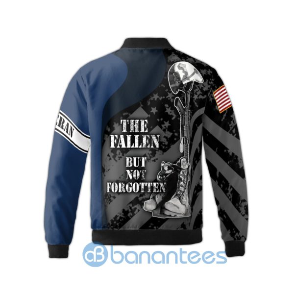 US Air Force Veteran Distressed US Flag The Fallen But Not Forgotten Fleece Bomber Jacket Product Photo