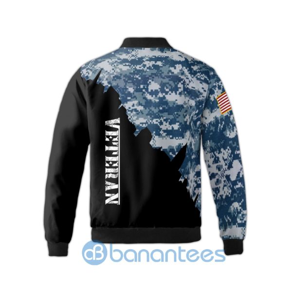 US Navy Veteran Skull Black Punisher Skull Camo Fleece Bomber Jacket Product Photo