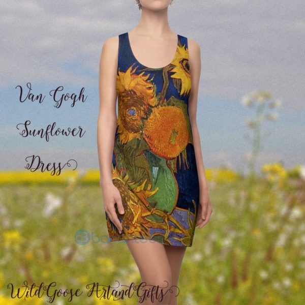 Van Gogh Sunflower Art Full Printed Racerback Dress For Women Product Photo