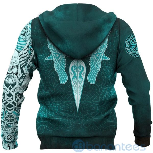 Viking Cyan Spear Of The God Odin Gungnir And Two Cyan Ravens All Over Printed 3D Hoodie Product Photo