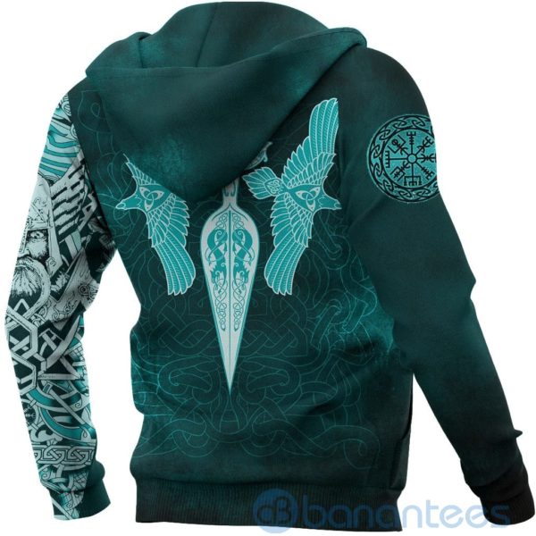 Viking Cyan Spear Of The God Odin Gungnir And Two Cyan Ravens All Over Printed 3D Hoodie Product Photo