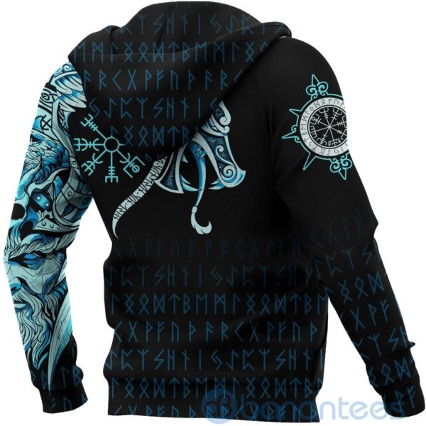 Viking Fenrir Raven And Vegvisir Tattoo Cyan All Over Printed 3D Hoodie Product Photo