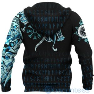 Viking Fenrir Raven And Vegvisir Tattoo Cyan All Over Printed 3D Hoodie Product Photo
