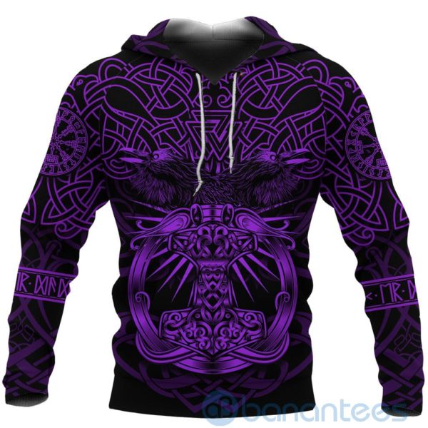 Viking Mjolnir Celtic Raven Version Purple All Over Printed 3D Hoodie Product Photo