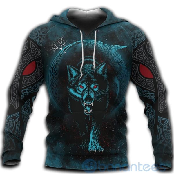 Viking Moon Wolf Tattoo All Over Printed 3D Hoodie Product Photo