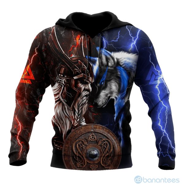 Viking Odin And Wolf Thunder And Fire All Over Printed 3D Hoodie Product Photo
