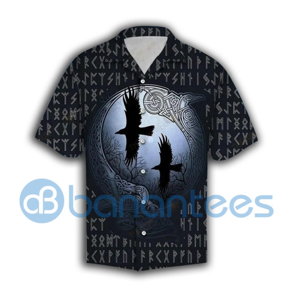 Viking Shirt Viking Ravens Dark Blue Hawaiian Shirt Summer Hawaiian Product Photo