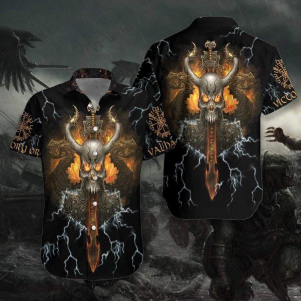 Viking Shirts Nordic Vikings Skull Viking Hawaiian Shirt Summer Hawaiian Product Photo