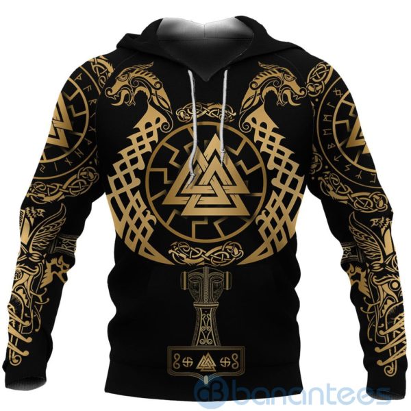 Viking Sun Wheel With Mjolnir All Over Printed 3D Hoodie Product Photo