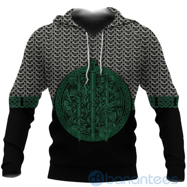 Viking Sword Mix Celtic Patterns Green All Over Printed 3D Hoodie Product Photo