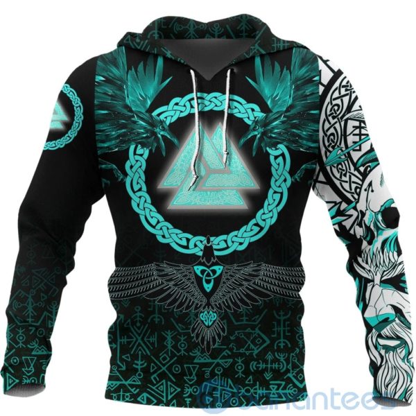 Viking Three Raven and Valknut Cyan All Over Printed 3D Hoodie Product Photo