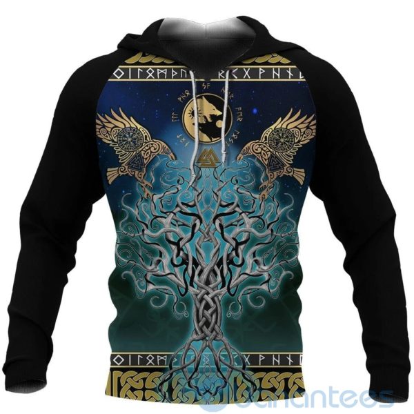 Viking Tree Of Life Fenrir Skoll And Hati Raven Rune All Over Printed 3D Hoodie Product Photo