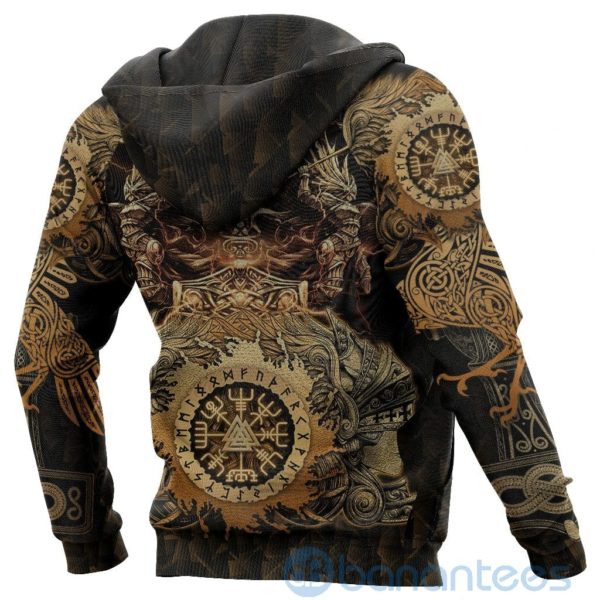 Viking Valkyrie Valknut Vegvisir With Mjolnir Gold All Over Printed 3D Hoodie Product Photo