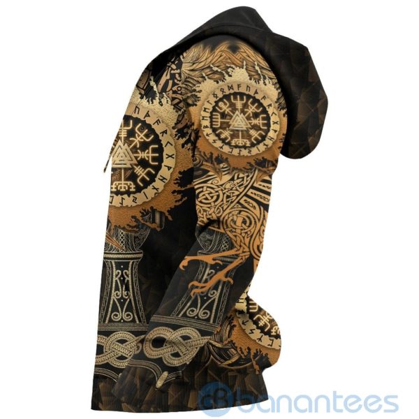 Viking Valkyrie Valknut Vegvisir With Mjolnir Gold All Over Printed 3D Hoodie Product Photo