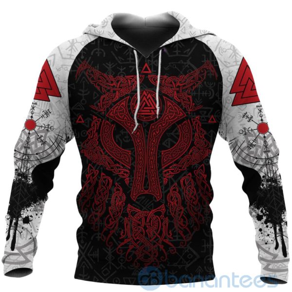 Viking Wolf and Raven Valknut Runes Red All Over Printed 3D Hoodie Product Photo
