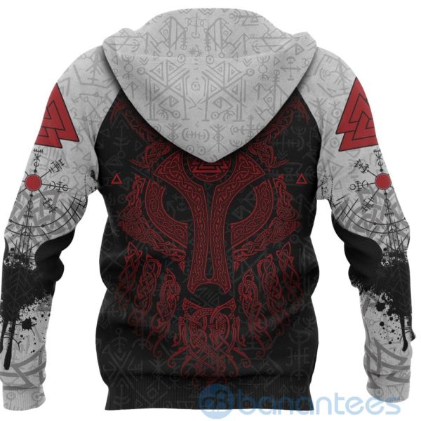Viking Wolf and Raven Valknut Runes Red All Over Printed 3D Hoodie Product Photo