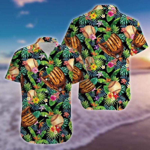 Vintage Baseball Art Hawaiian Shirt Product Photo