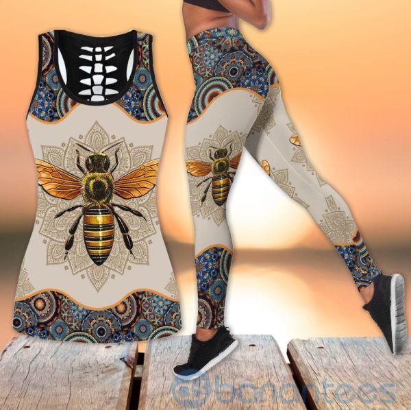 Vintage Bee Mandala Hippie Pattern Hollow Tank And Legging Outfit Product Photo