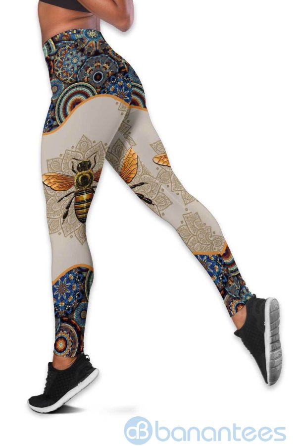 Vintage Bee Mandala Hippie Pattern Hollow Tank And Legging Outfit Product Photo