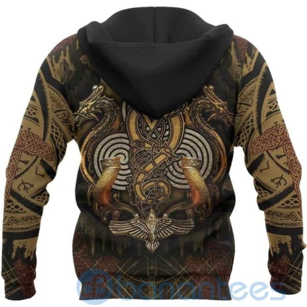 Vintage Viking Huginn Raven Tattoo All Over Printed 3D Hoodie Product Photo