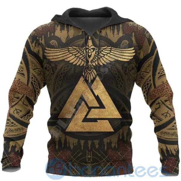 Vintage Viking Huginn Raven Tattoo All Over Printed 3D Hoodie Product Photo