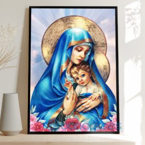 Virgin Mary Hugging Baby Jesus Wall Art Canvas Product Photo