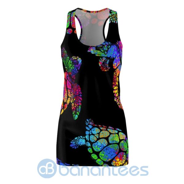 Watercolor Sea Turtle Pattern Black Racerback Dress For Women Product Photo