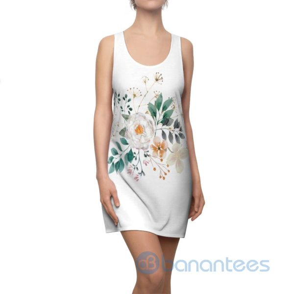 Watercolor White Flower WHite Racerback Dress For Women Product Photo
