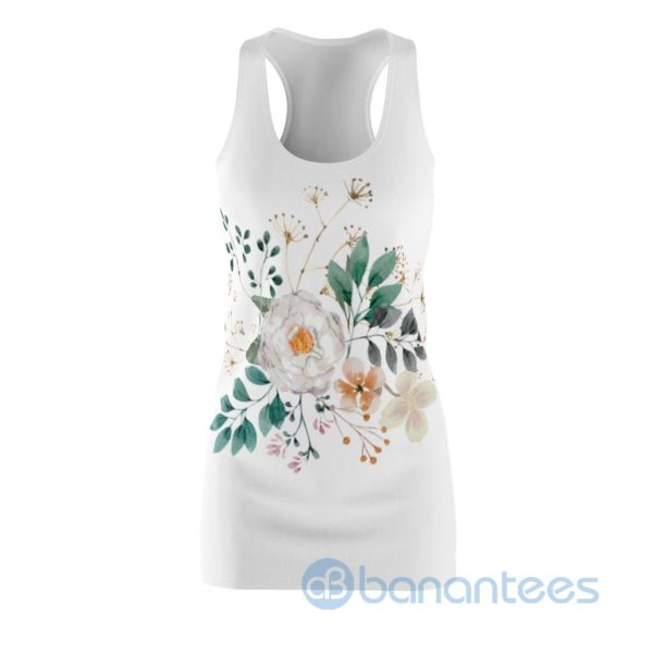 Watercolor White Flower WHite Racerback Dress For Women Product Photo