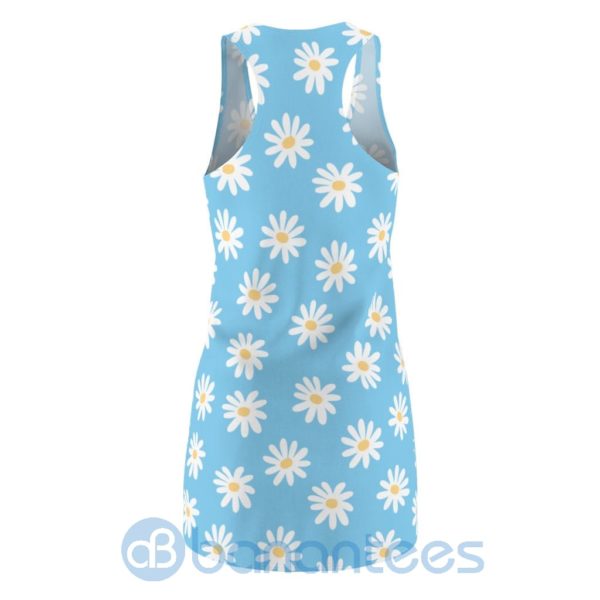 White Daisy Pattern Light Blue Racerback Dress For Women Product Photo