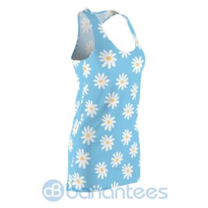 White Daisy Pattern Light Blue Racerback Dress For Women Product Photo