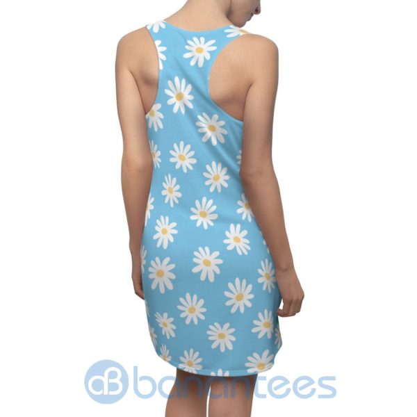 White Daisy Pattern Light Blue Racerback Dress For Women Product Photo