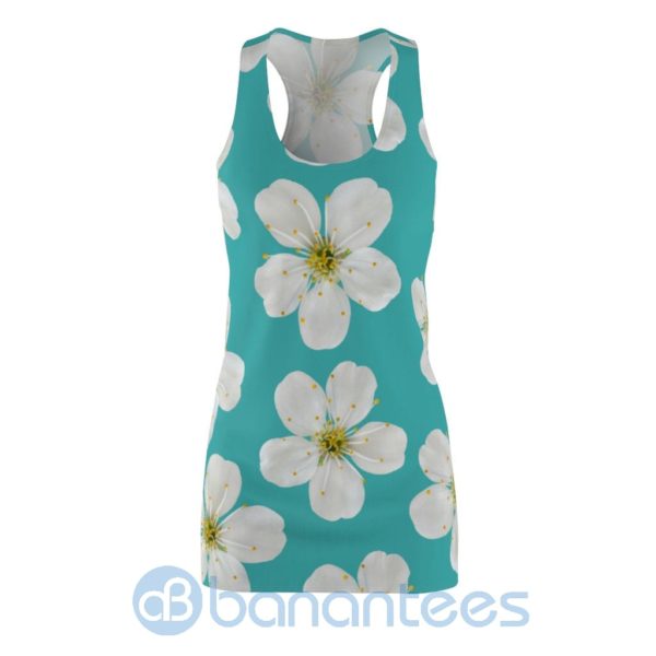 White Floral Seamless Pattern Full Printed Racerback Dress For Women Product Photo