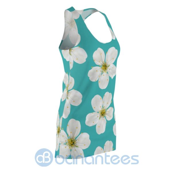 White Floral Seamless Pattern Full Printed Racerback Dress For Women Product Photo