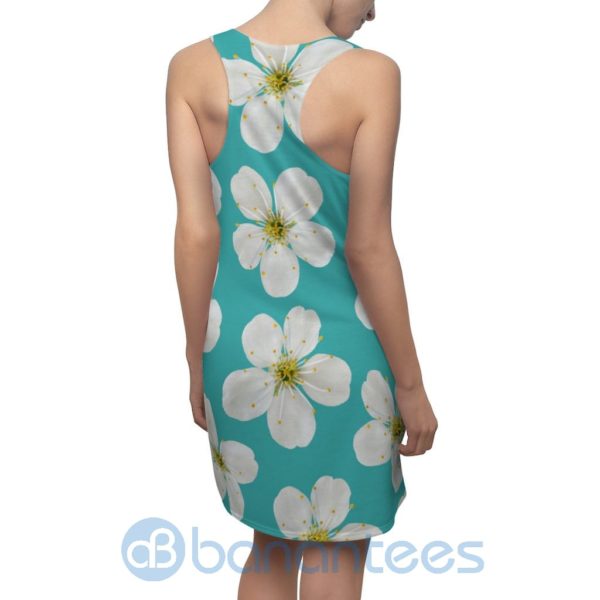 White Floral Seamless Pattern Full Printed Racerback Dress For Women Product Photo