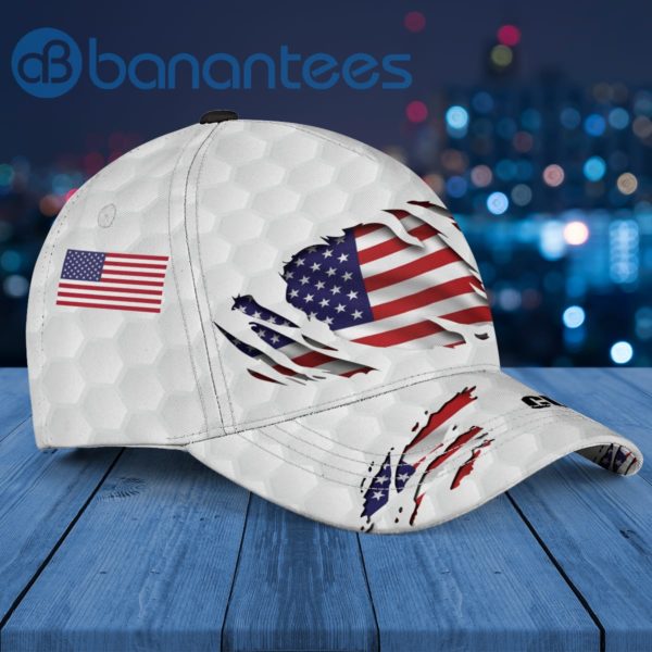 White Golf US Flag Custom Name Cap Hat Product Photo