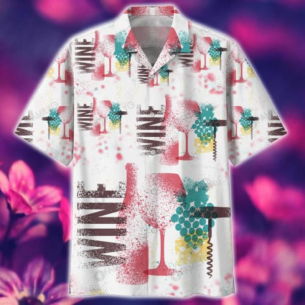Wine Shirt Watercolor Wine Grapes Wine Hawaiian Shirt Summer Hawaiian Product Photo