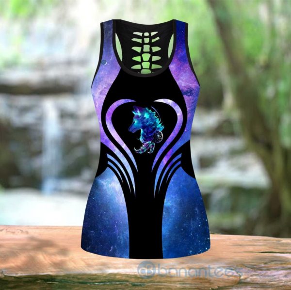 Wolf Best Gift Blue Hollow Tank Top Legging Set Outfit Product Photo