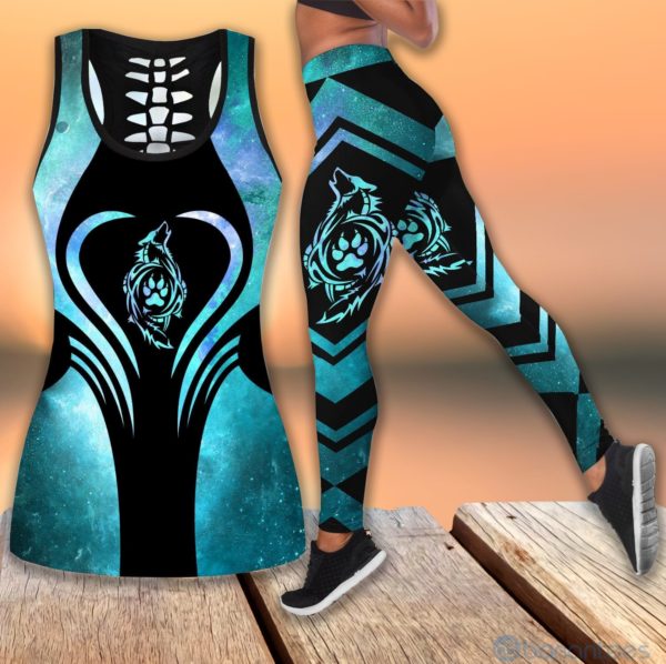 Wolf Blue Hollow Tank Top Legging Set Outfit Product Photo