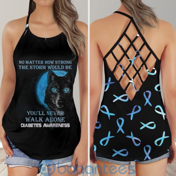 Wolf Dark Moon Awareness No Matter How Strong The Storm Walk Alone Cross Tank Top Product Photo