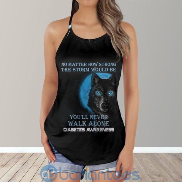 Wolf Dark Moon Awareness No Matter How Strong The Storm Walk Alone Cross Tank Top Product Photo