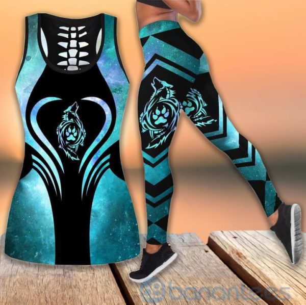 Wolf Howling Line Hollow Tank And Legging Outfit Product Photo