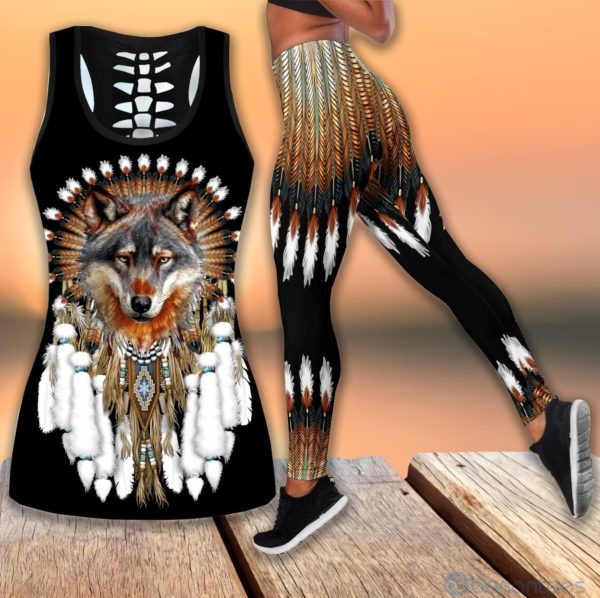 Wolf Native Black Hollow Tank Top Legging Set Outfit Product Photo