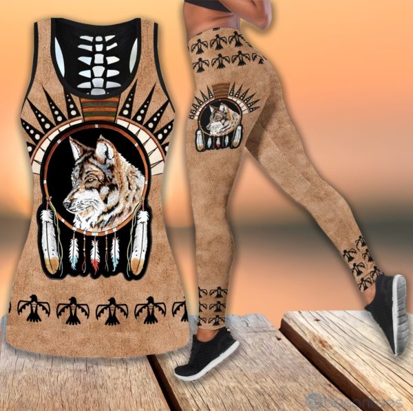 Wolf Native Hollow Tank Top Legging Set Outfit Product Photo