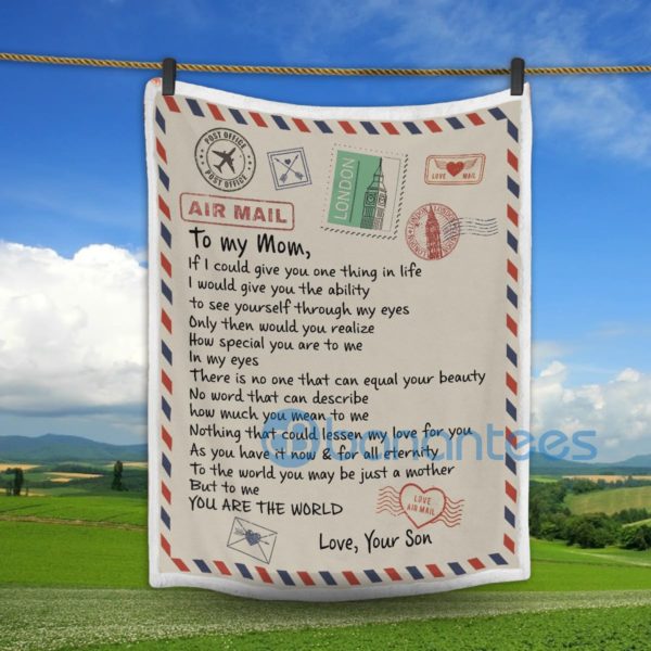 To My Mom You Are The World Airmail Sherpa Blanket Product Photo