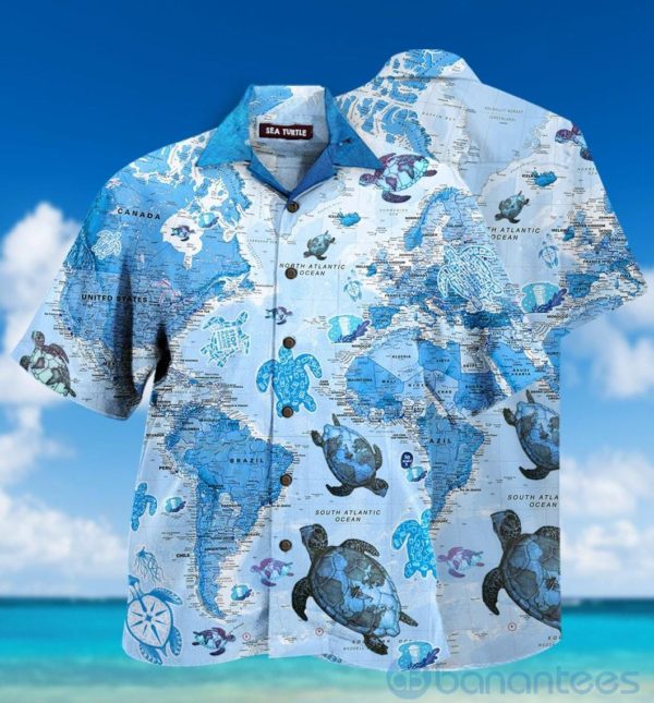 World Map Sea Turtles Tropical Hawaiian Shirt Product Photo