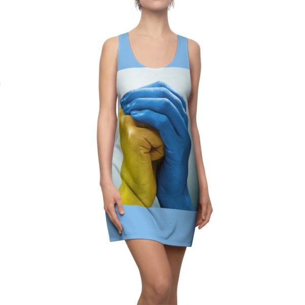 Yellow Hand And Blue Hand Light Blue Racerback Dress For Women Product Photo